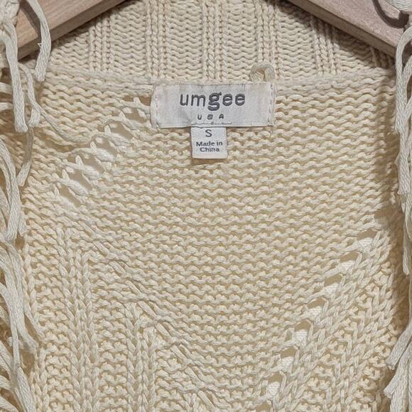 Umgee Cream Oversized Sweater Boho Cardigan Fringe Funky Open Front Knit Small - Picture 3 of 10